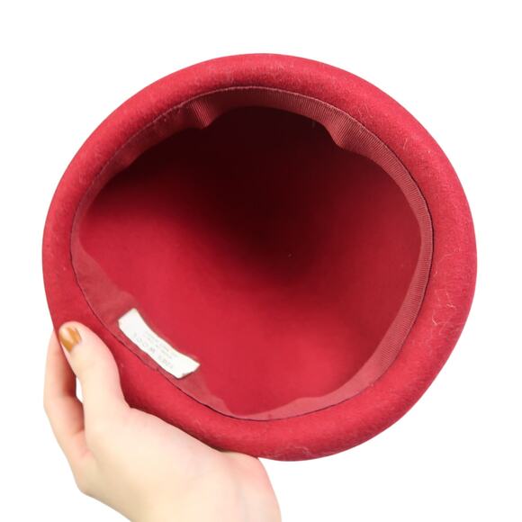 Vintage Red 100% Wool Pillbox Hat - Picture 5 of 6